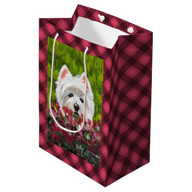 Sac Cadeau Moyen Fleurs blanches et roses (Devant Angle)