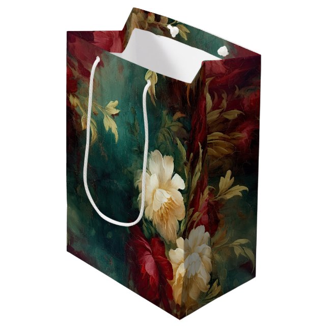 Sac Cadeau Moyen Fleurs blanches et rouges romantiques Mariage Baby (Devant Angle)
