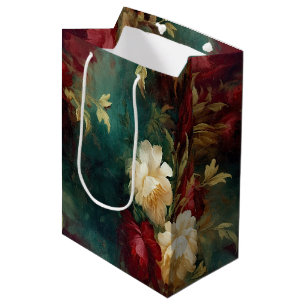Sac Cadeau Moyen Fleurs blanches rouges romantiques Mariage Baby Sh