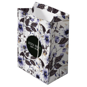 Sac Cadeau Moyen Fleurs bleu clair avec feuilles verts sans soudure