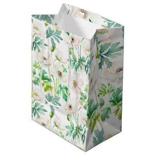 Sac Cadeau Moyen Fleurs d'anémones blanches à la crème