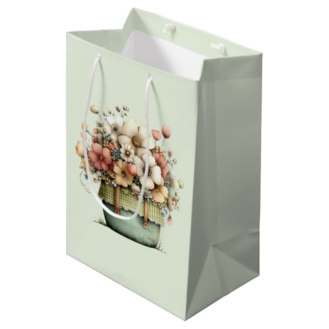 Sac Cadeau Moyen Fleurs dans un pot confortable mignon (Devant Angle)