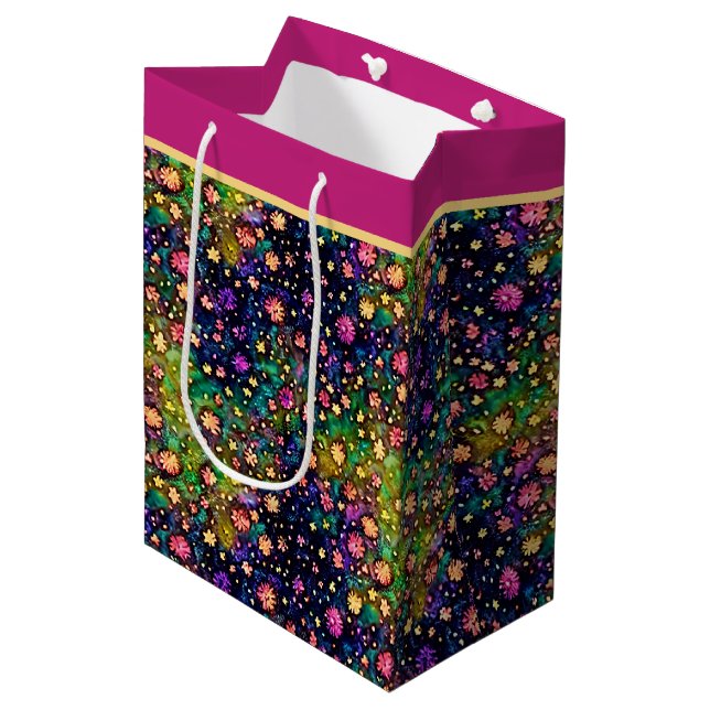 Sac Cadeau Moyen Fleurs d'aquarelle colorée motif (Devant Angle)
