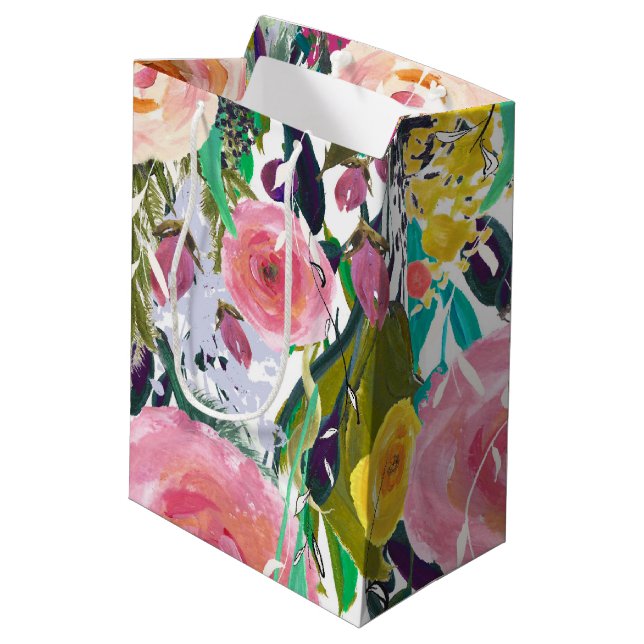 Sac Cadeau Moyen Fleurs d'aquarelle romantique du jardin (Dos Angle)
