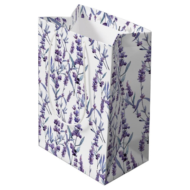Sac Cadeau Moyen Fleurs d'aquarelle violette Lavender (Dos Angle)