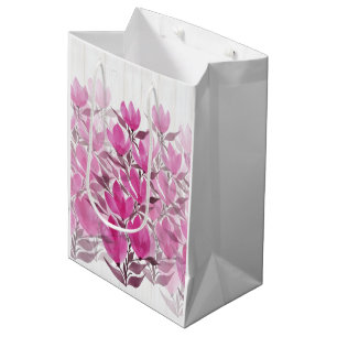Sac Cadeau Moyen Fleurs De Champ Rustiques Et Roses Aquarelle