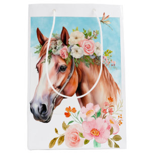 Sac Cadeau Moyen Fleurs de cheval à l'aquarelle