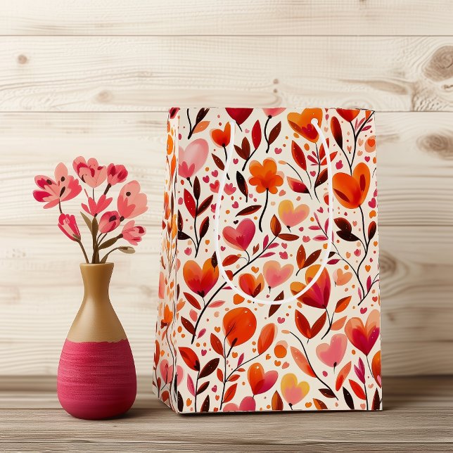 Sac Cadeau Moyen Fleurs de coeur : Saint Valentin (Créateur téléchargé)
