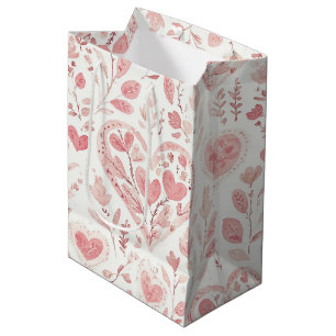 Sac Cadeau Moyen Fleurs de coeurs roses Saint Valentin amour