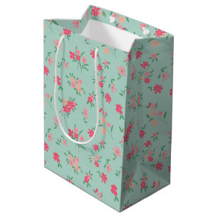 Sac Cadeau Moyen Fleurs de dainty rose Turquoise Motif