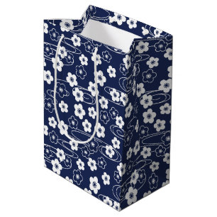 Sac Cadeau Moyen Fleurs de fleurs de cerisier de Sakura bleu japona
