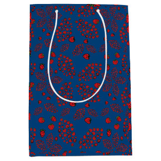 Sac Cadeau Moyen fleurs de fraise sur bleu