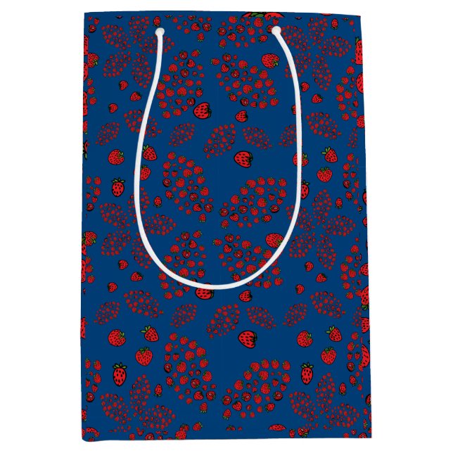 Sac Cadeau Moyen fleurs de fraise sur bleu (Devant)