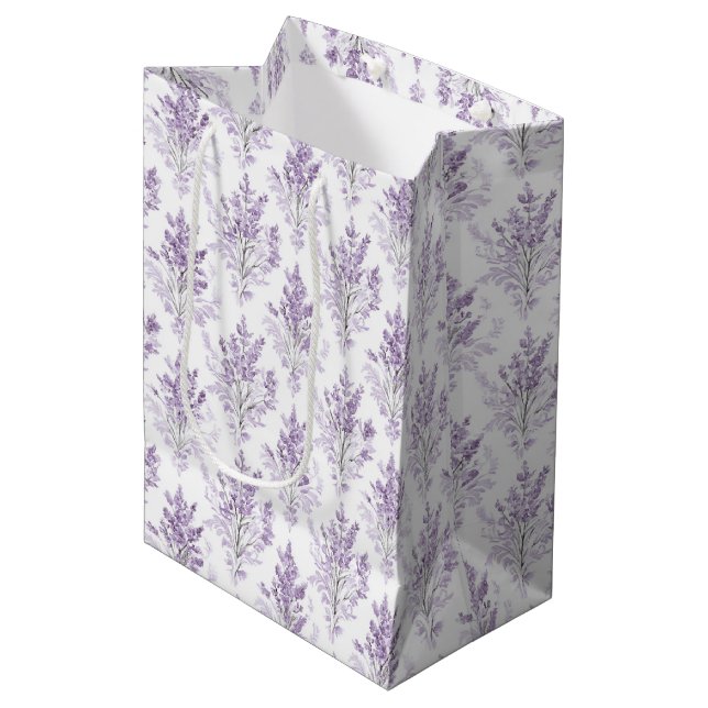 Sac Cadeau Moyen Fleurs de Lavande Anniversaire (Devant Angle)