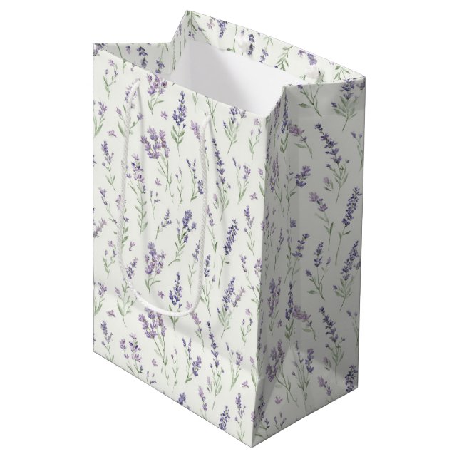Sac Cadeau Moyen Fleurs de lavande blanches élégantes pour Baby Sho (Devant Angle)