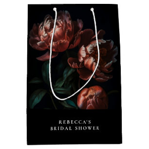 Sac Cadeau Moyen Fleurs de mariage romantiques sombres et lunaires