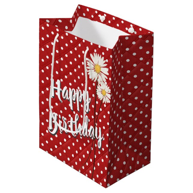 Sac cadeau moyen Fleurs de naissance sur pois (Devant Angle)