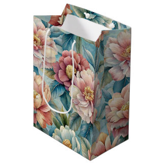 Sac Cadeau Moyen Fleurs de pêche et de rose Patel bleu vintage flor