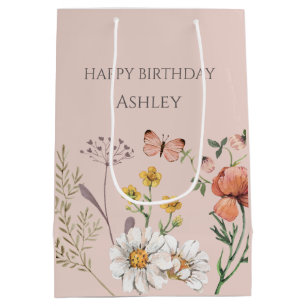 Sac Cadeau Moyen Fleurs de pêcher rose Fête d'anniversaire de fleur