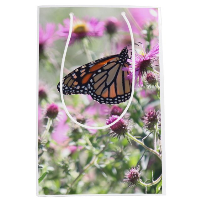 Sac Cadeau Moyen Fleurs de prés papillons et violets (Devant)