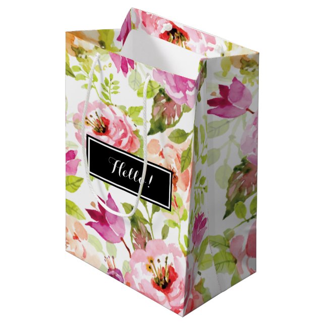 Sac Cadeau Moyen Fleurs de printemps (Devant Angle)