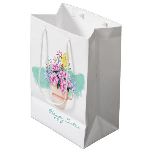 Sac Cadeau Moyen Fleurs de printemps avec poussins de Pâques