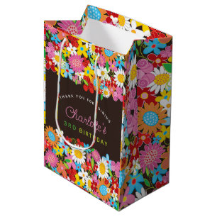Sac Cadeau Moyen Fleurs de printemps Whimsical Jardin Fête d'annive