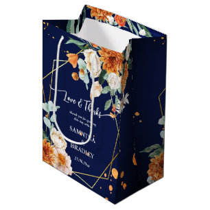 Sac Cadeau Moyen Fleurs de sauge bleu orange bleu marine merci