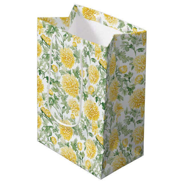 Sac Cadeau Moyen Fleurs de Souci Jaune Shower de Mariée (Devant Angle)