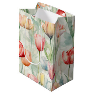 Sac Cadeau Moyen Fleurs de tulipes jaunes rouges de ferme 