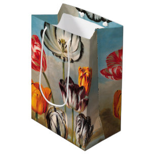 Sac Cadeau Moyen Fleurs de tulipes variées vintage dans un paysage
