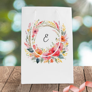 Sac Cadeau Moyen Fleurs d'été colorées élégantes Joli monogramme