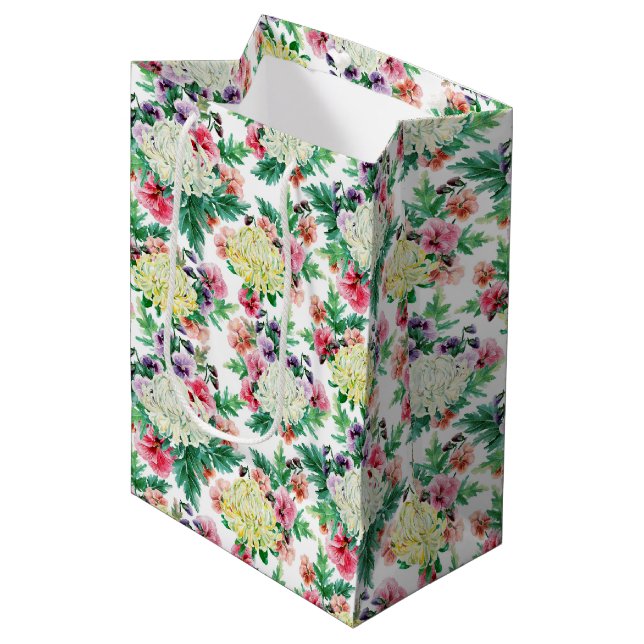 Sac Cadeau Moyen Fleurs d'été colorées motif (Devant Angle)