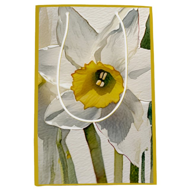 Sac Cadeau Moyen Fleurs d'Iris Aquarelle Modernes (Devant)