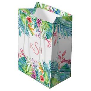 Sac Cadeau Moyen Fleurs et feuilles tropicales colorées