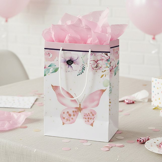 Sac Cadeau Moyen Fleurs et papillon pastel (Créateur téléchargé)