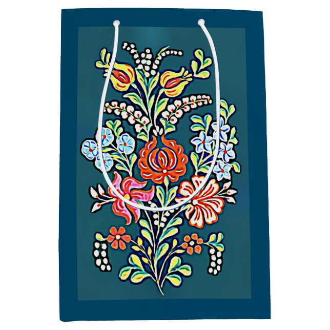 Sac Cadeau Moyen Fleurs hongroises colorées (Devant)