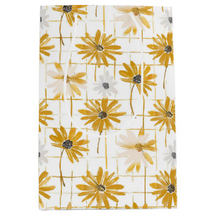 Sac Cadeau Moyen Fleurs jaunes et blanches - Plaid doré déprimé
