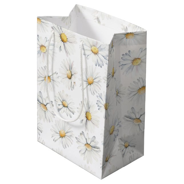 Sac Cadeau Moyen Fleurs marguerites blanches Aquarelle botanique du (Dos Angle)