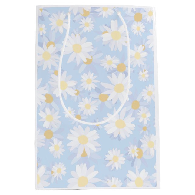Sac Cadeau Moyen Fleurs marguerites Bleues Classiques (Devant)