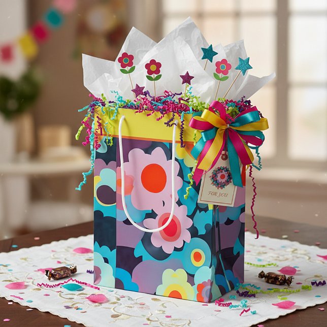 Sac cadeau moyen fleurs mode rétro (Créateur téléchargé)