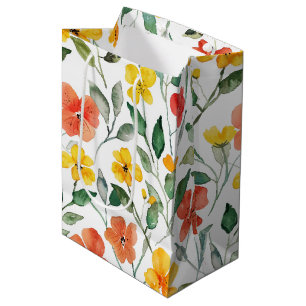 Sac Cadeau Moyen Fleurs orange jaune Anniversaire
