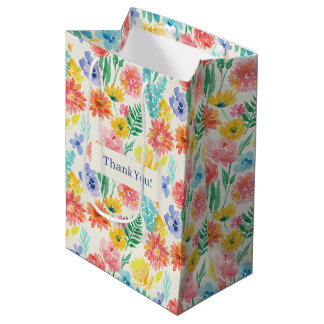 Sac Cadeau Moyen Fleurs pastel aquarelle colorées