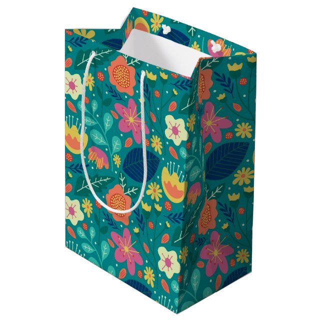 Sac Cadeau Moyen Fleurs printanières colorées motif 2 (Dos Angle)