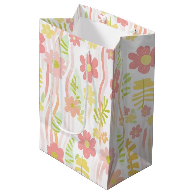 Sac Cadeau Moyen Fleurs Rétro Pastel (3) (Devant Angle)