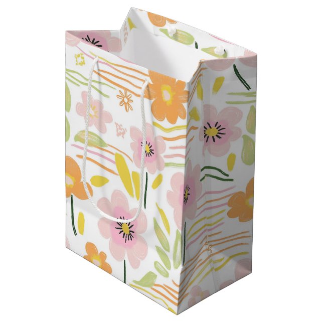 Sac Cadeau Moyen Fleurs Rétro Pastel (7) (Devant Angle)