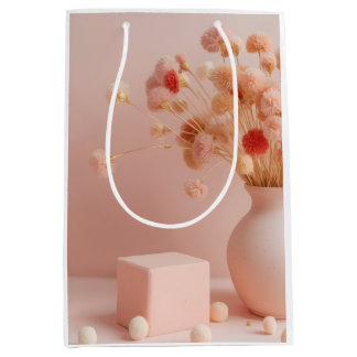 Sac cadeau moyen Fleurs rose tendre