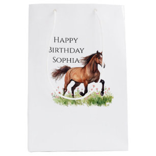 Sac Cadeau Moyen Fleurs roses Cheval Cowgirl Anniversaire