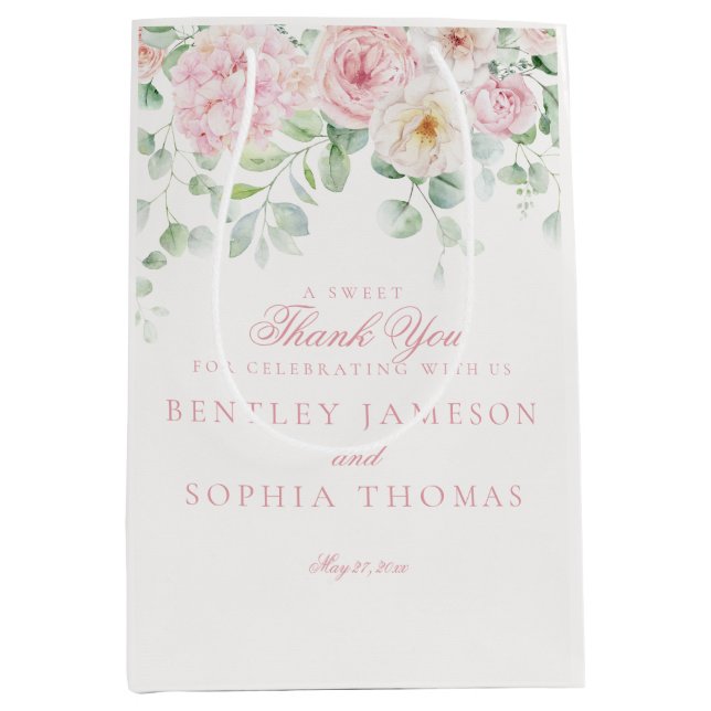 Sac Cadeau Moyen Fleurs roses Floral Hydrangea Mariage Favoriser (Devant)