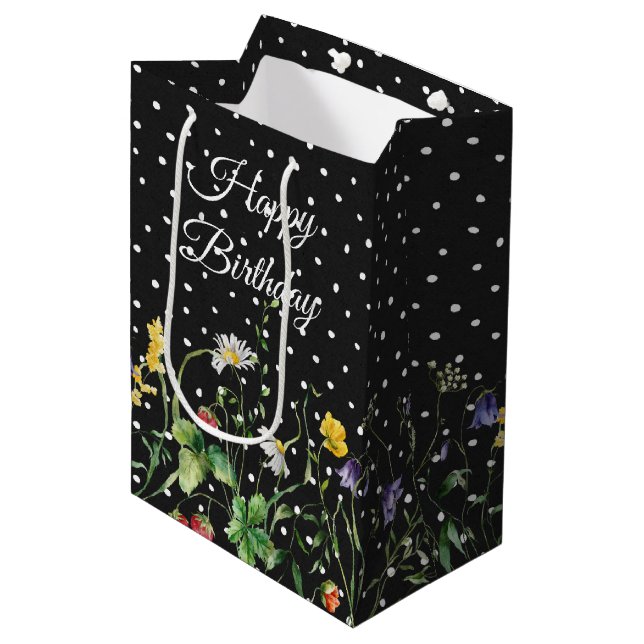 Sac Cadeau Moyen Fleurs sauvages d'anniversaire en Pois (Devant Angle)